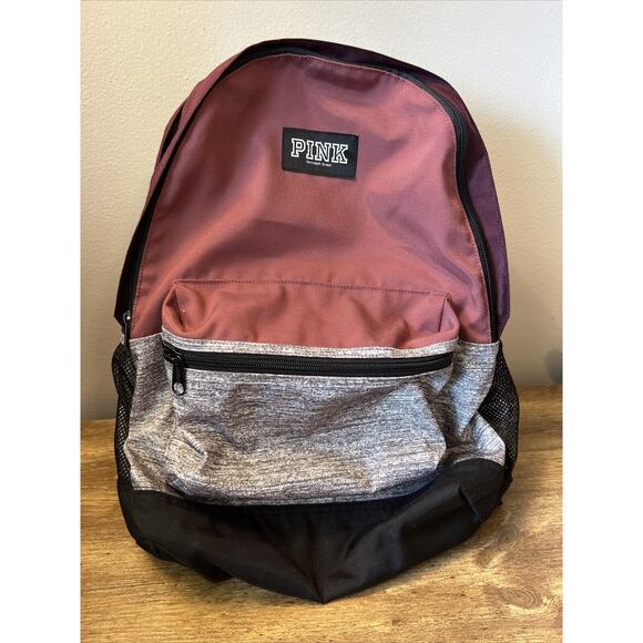 PINK Victoria's Secret Campus Backpack Black Grey Chalk Pink Large Zippered - Picture 1 of 4